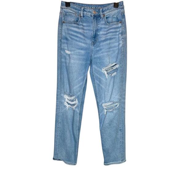 AMERICAN EAGLE Mom Straight Jeans High Waisted Distressed in Blue Women's Size 6 - Picture 5 of 14